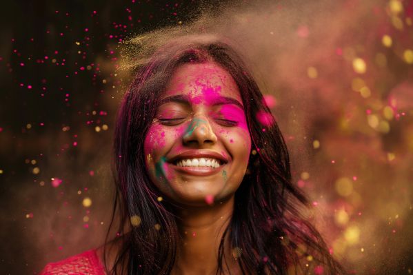 Action Portrait of a Hindi Woman at the Holi Festival Free Image