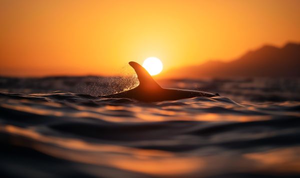 Amazing Photo of Dolphin Fin Above the Surface at Sunset Free Image