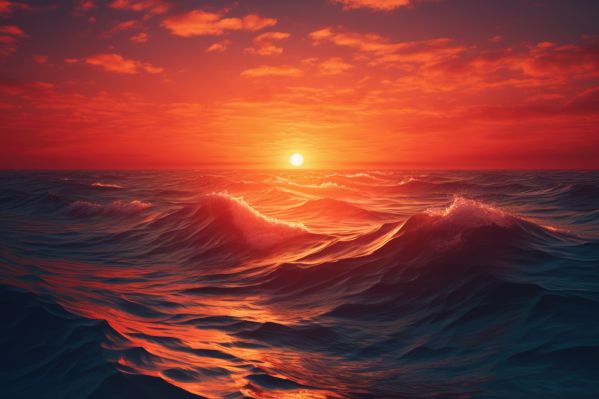 Amazing Red Sunset Above Ocean Waves Free Image