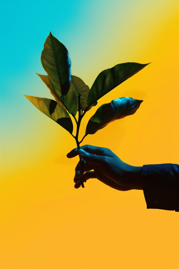 Artistic Photo of a Hand Holding Citrus Leaves Free Image