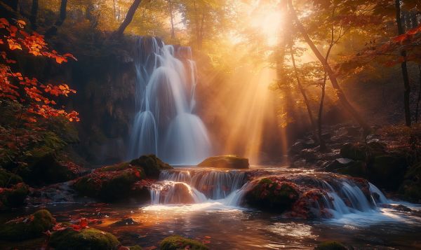 Beautiful Autumn Nature with Waterfalls Free Image