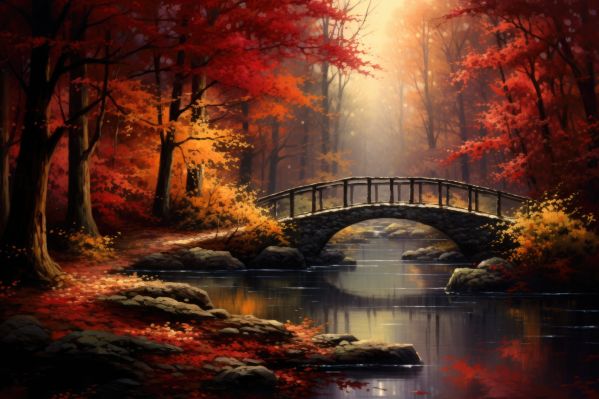 Beautiful Fall Scenery Forest Painting Free Image