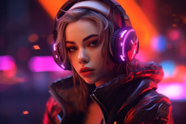 Beautiful Futuristic Portrait of Gamer Woman Free Stock Photo