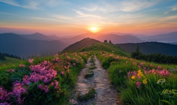 Beautiful Morning in Flowering Mountain Landscape Free Image