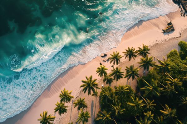 Beautiful Ocean Beach with Palms from Above Free Image