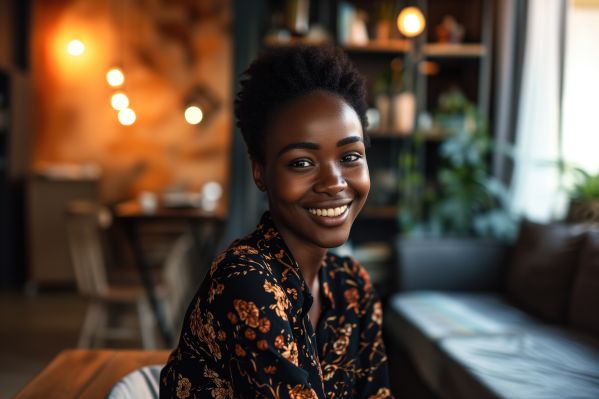 Beautiful Portrait of Young African Woman at Home Free Image