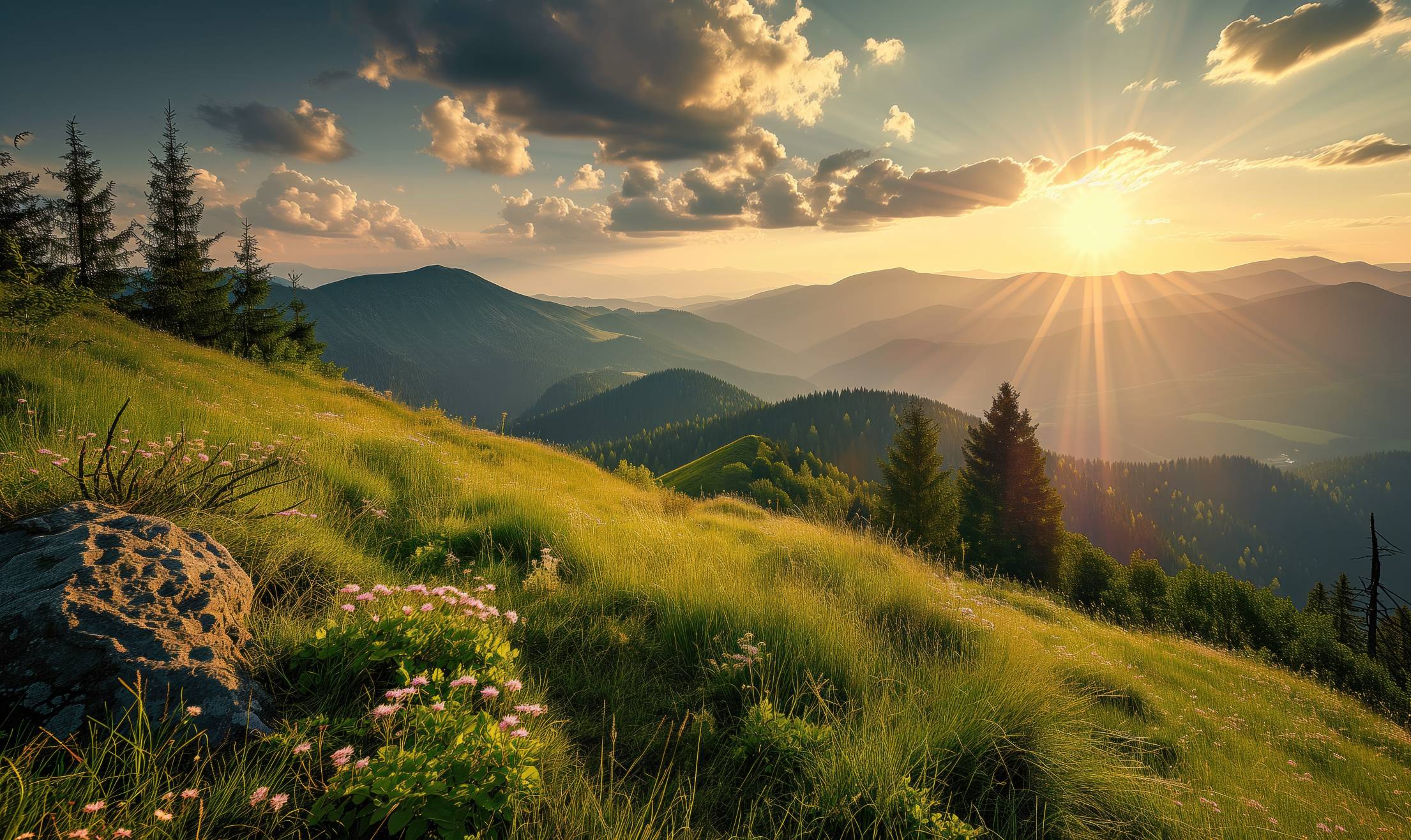 Beautiful Spring Summer Day in Green Nature Mountains Free Image