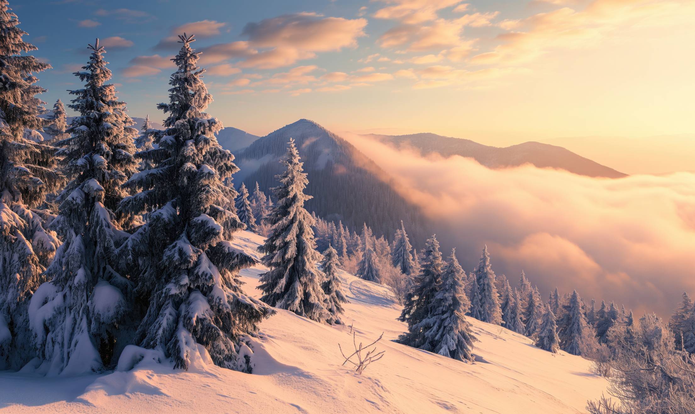 Beautiful Winter Mountains with Inversion during Golden Hour Free Image