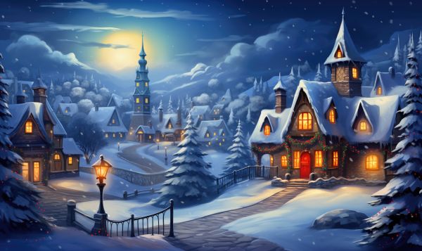 Cartoon Fairytale Christmas Village Scenery Free Image