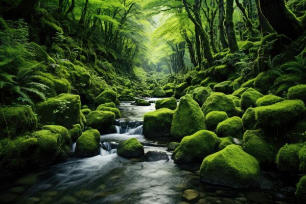 Deep Green Forest With River Free Image