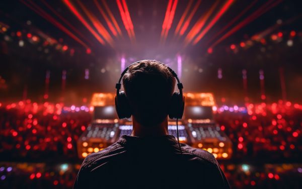 DJ with Headphones from Behind at Electronic Music Festival Free Stock Photo