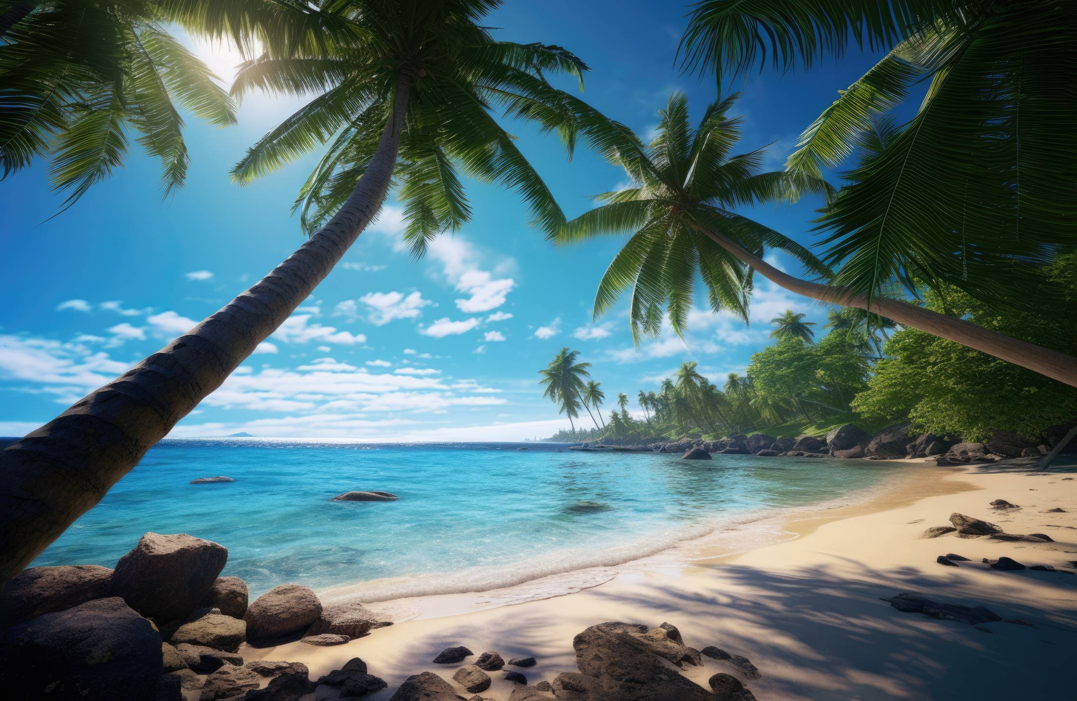 Dreamy Tropical Summer Beach with Palms Free Image