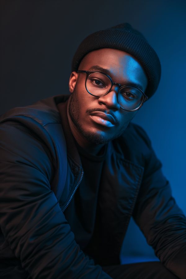 Editorial Studio Portrait of a Young Man in a Cap and Fashion Glasses Free Image