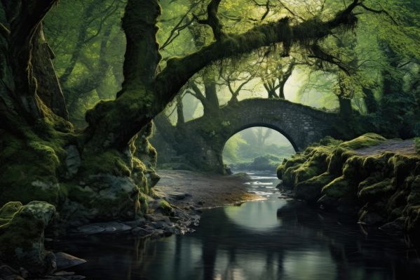 Fascinating Forest Scenery with an Old Bridge Free Image