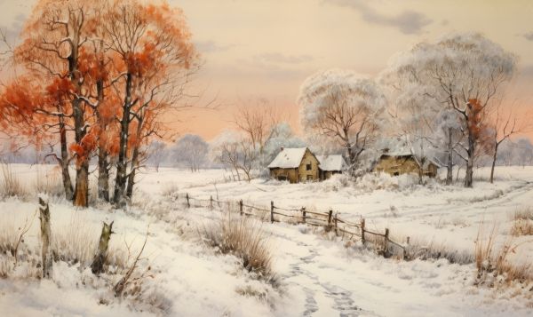 First Heavy Snow Winter Scenery Painting Free Image