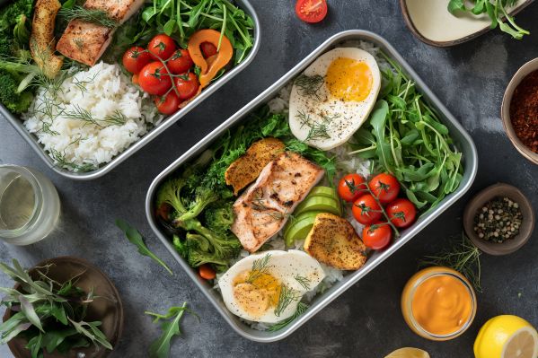 Fitness Meal in a Diet Box, Salmon and Rice Free Image