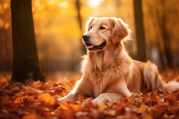 Golden Retriever in Autumn Forest Free Image