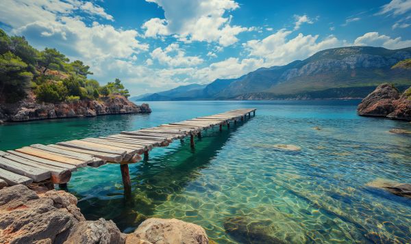 Handcrafted Wooden Pier in the Sea Free Image