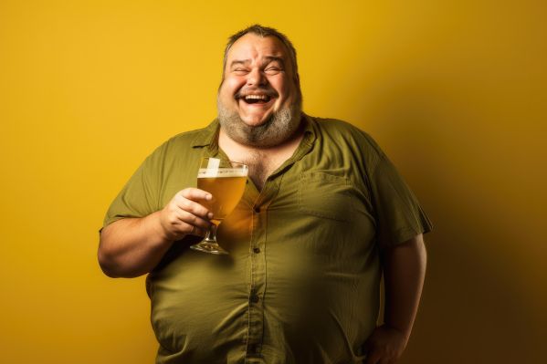 Happy Man with Belly Laughing and Drinking Beer Free Image