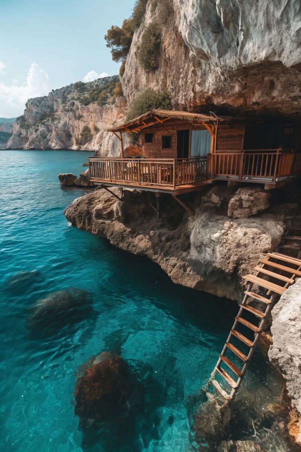 Incredible Accommodation in a Rock With a Ladder to the Water Free Image