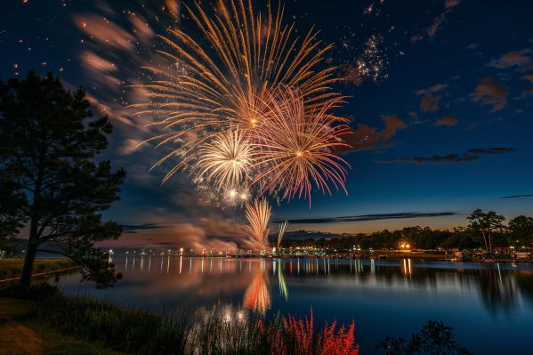 Independence Day Fireworks Over the Lake Free Image