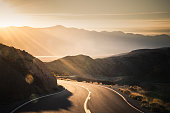 Highway at sunrise, going into Death Valley National Park