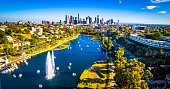 Los Angeles California Echo Park With Fountain and Afternoon View of the Cityscape Skyline of the second largest city