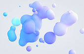 Abstract 3d art background. Holographic floating liquid blobs, soap bubbles, metaballs.