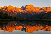 Rosengarten mountain range lake reflection