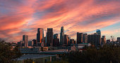 DTLA at sunset with a pink color sky