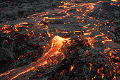 Running lava from active volcano in Iceland