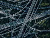 Aerial View of Complex Overpass and Busy Traffic