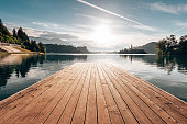 wooden jetty on the lake