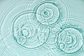 Blue water texture, blue mint water surface with rings and ripples. Spa concept background. Flat lay, copy space.