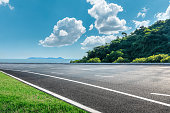 Asphalt and forest by the sea