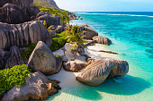 Anse Source D'Argent - the most beautiful beach of Seychelles. La Digue Island, Seychelles