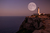 La Mola Lighthouse with full moon