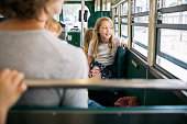 Girl Riding Trolly Street Car In San Francisco