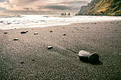 Black beach at Vik during sunset in Iceland