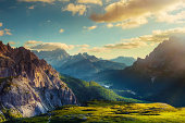 Mountains and valley at sunset