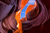 Beautiful view of amazing sandstone formations in famous Lower Antelope Canyon near the historic town of Page at Lake Powell, American Southwest, Arizona, USA