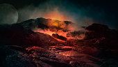 Fantasy scene of active volcano.