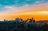 Downtown Los Angeles skyline at sunset