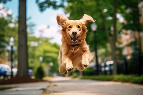 Jumping Happy Dog Golden Retriever Free Image