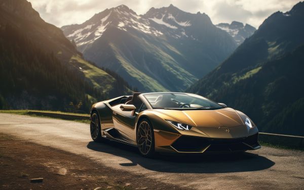 Lamborghini Huracán Convertible on Mountain Road Free Image