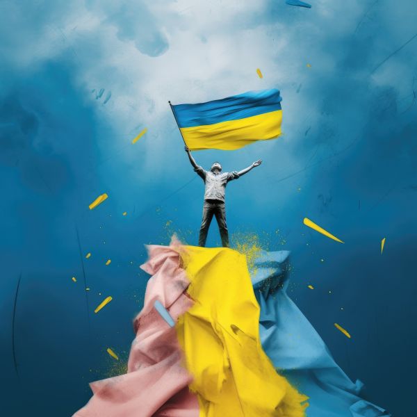 Man Celebrating Victory with Ukraine Flag Free Image