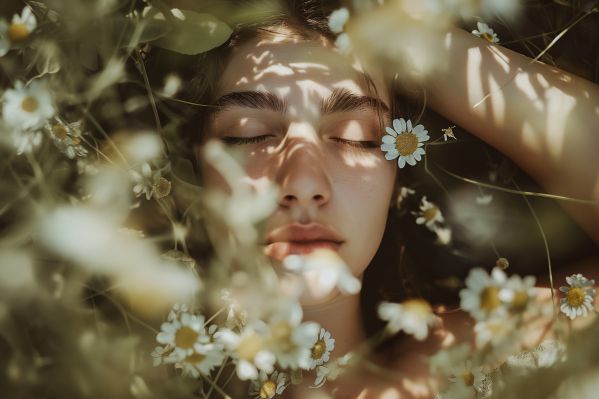 Mellow Photography of a Woman Lying in Daisies Free Image