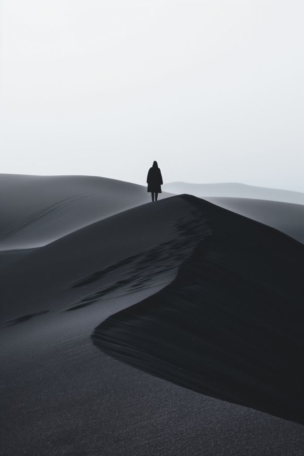 Minimalist Silhouette of a Man on Black Dunes Free Image