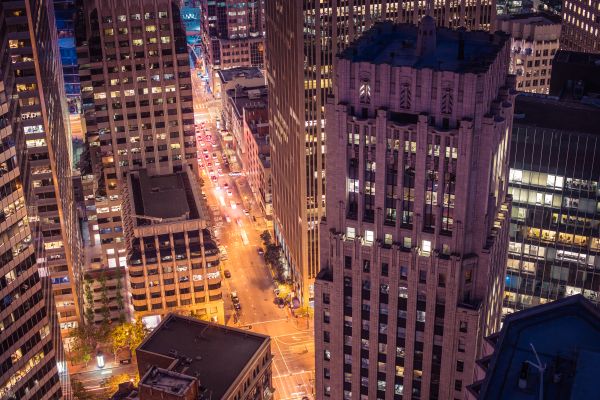 Night Big City Life Between San Francisco Skyscrapers Free Photo