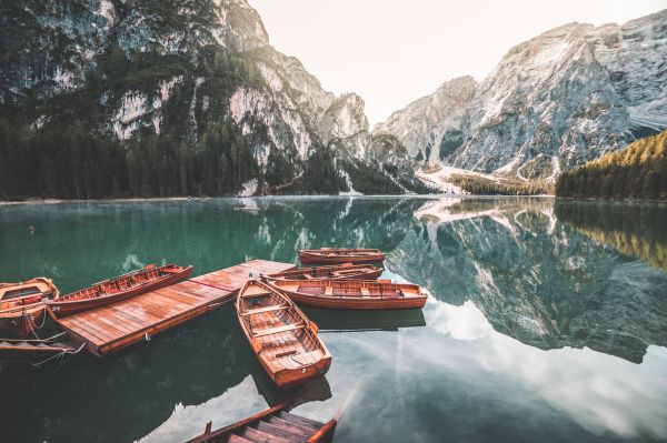 Old Wooden Rowing Boats on Lago di Braies (Pragser Wildsee) Free Photo